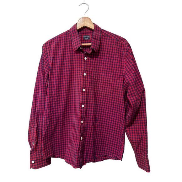 UNTUCKit Gingham Cotton Long Sleeve Classic Button Up Shirt Red Navy Size Medium - Picture 1 of 12
